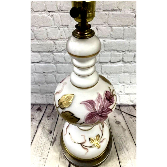 Vintage Hand Painted Brass Lamp milk glass 18” tall, 7” Dia. - Picture 1 of 11